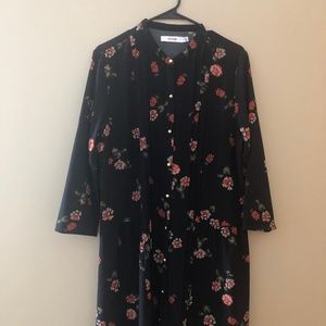 Navy Blue Floral Peasant Dress